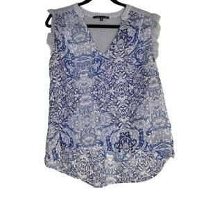 Como Black Blue Floral Lightweight Blouse Petite Large